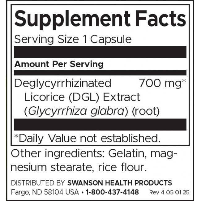 Swanson DGL Deglycyrrhizinated Licorice Root Extract Higher Strength 700 mg Per Capsule 90 Capsules - Feel You