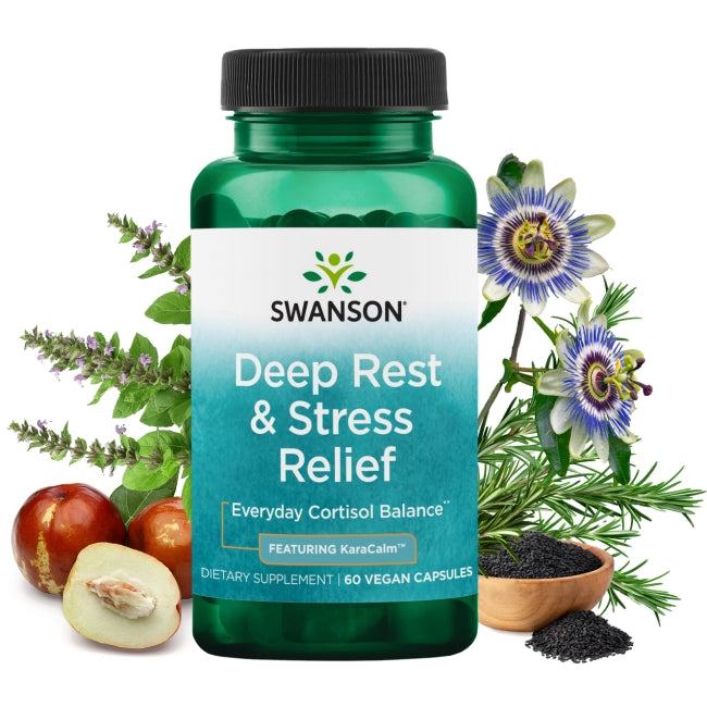 Swanson Deep Rest and Stress Relief with KaraCalm 60 Vegan Capsules for Everyday Cortisol Balance - Feel You