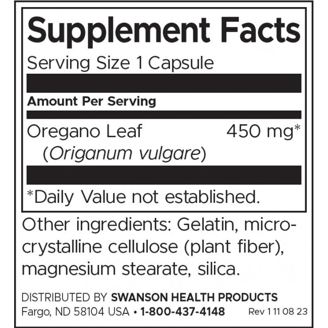 Swanson Full Spectrum Oregano Immune Support 450 Mg Per Capsule 90 Capsules Herbal Supplement - Feel You