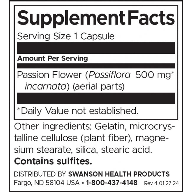 Swanson Full Spectrum Passion Flower 500 Mg Per Capsule Stress Support 60 Capsules - Feel You