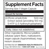 Swanson Griffonia Extract 100 mg Per Capsule Mood and Stress Support 60 Vegan Capsules - Feel You