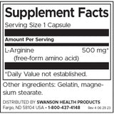 Swanson L-Arginine 500 mg Per Capsule Dietary Supplement 200 Capsules for Energy and Cardiovascular Support - Feel You