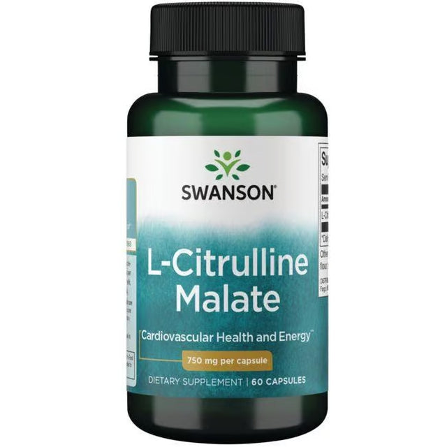 Swanson L-Citrulline Malate 750 mg Per Capsule Dietary Supplement 60 Capsules Supports Cardiovascular Health and Energy - Feel You