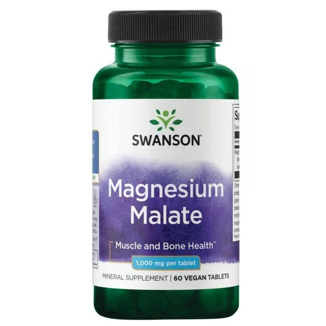 Swanson Magnesium Malate 1000 mg Per Tablet Muscle And Bone Health Mineral Supplement 60 Vegan Tablets - Feel You
