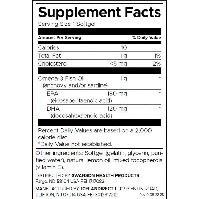 Swanson Omega 3 Fish Oil Lemon Flavor Softgels 150 Count Dietary Supplement Supports Heart Health - Feel You