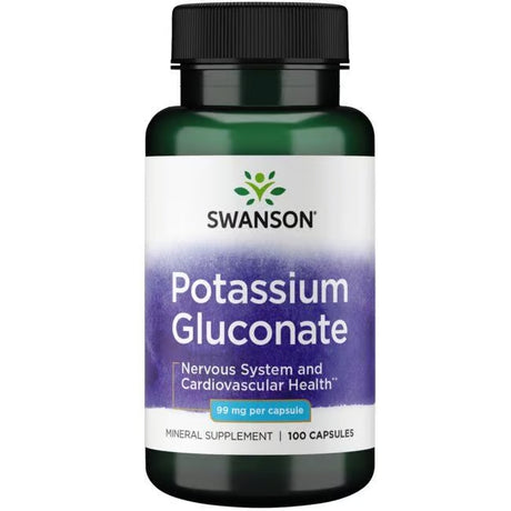 Swanson Potassium Gluconate 99 Mg Per Capsule Mineral Supplement Nervous System Health 100 Capsules - Feel You