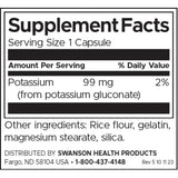 Swanson Potassium Gluconate 99 Mg Per Capsule Mineral Supplement Nervous System Health 100 Capsules - Feel You