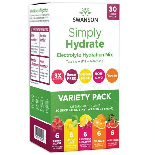 Swanson Simply Hydrate Electrolyte Hydration Mix Variety Pack 30 Stick Packs Assorted Flavors - Feel You