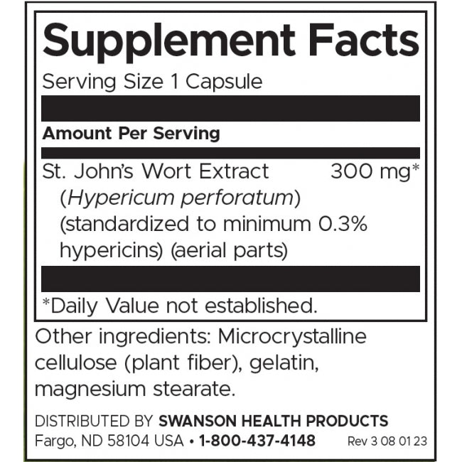 Swanson St Johns Wort Extract 300 Mg Per Capsule Standardized 120 Capsules Herbal Supplement - Feel You