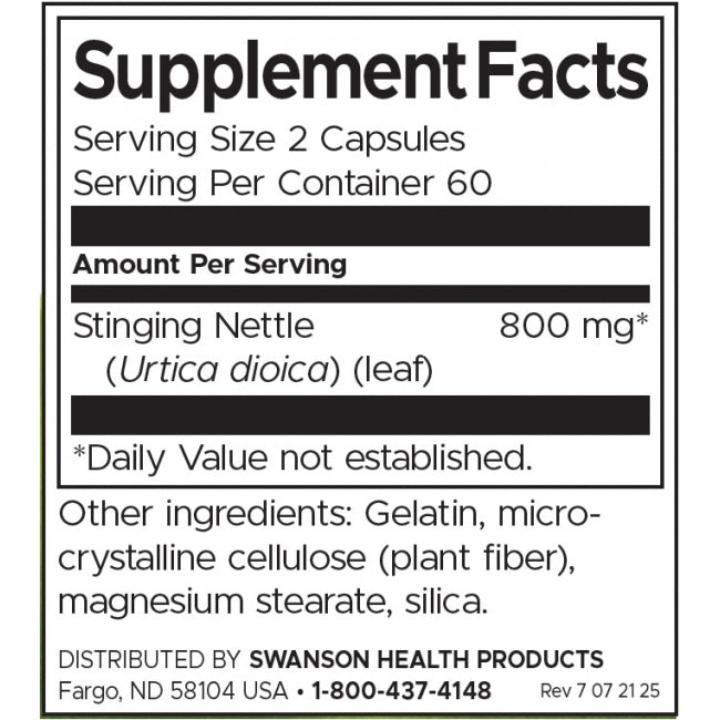 Swanson Stinging Nettle Leaf 400 mg Per Capsule 120 Capsules Herbal Dietary Supplement - Feel You