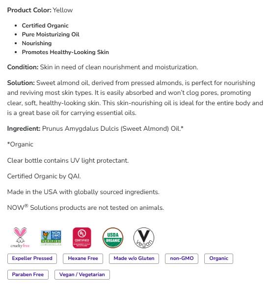 Sweet Almond Oil | Certified Organic - 237 мл - Feel You