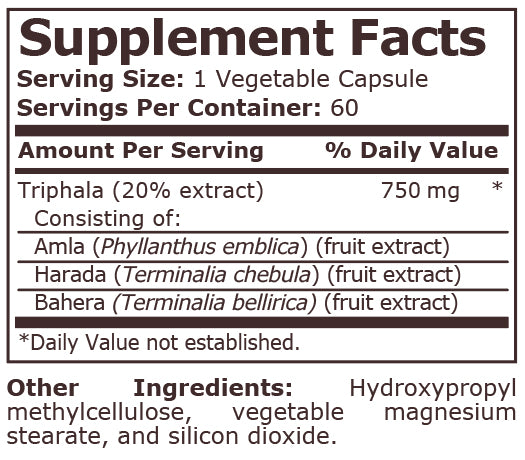 TRIPHALA EXTRACT 750 mg - 60 Veg Capsules - Feel You