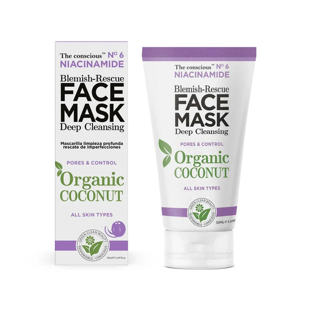 The conscious™ Niacinamide Blemish-Rescue Face Mask – Дълбоко почистваща маска за лице с ниацинамид и био кокос - 50 мл - Feel You