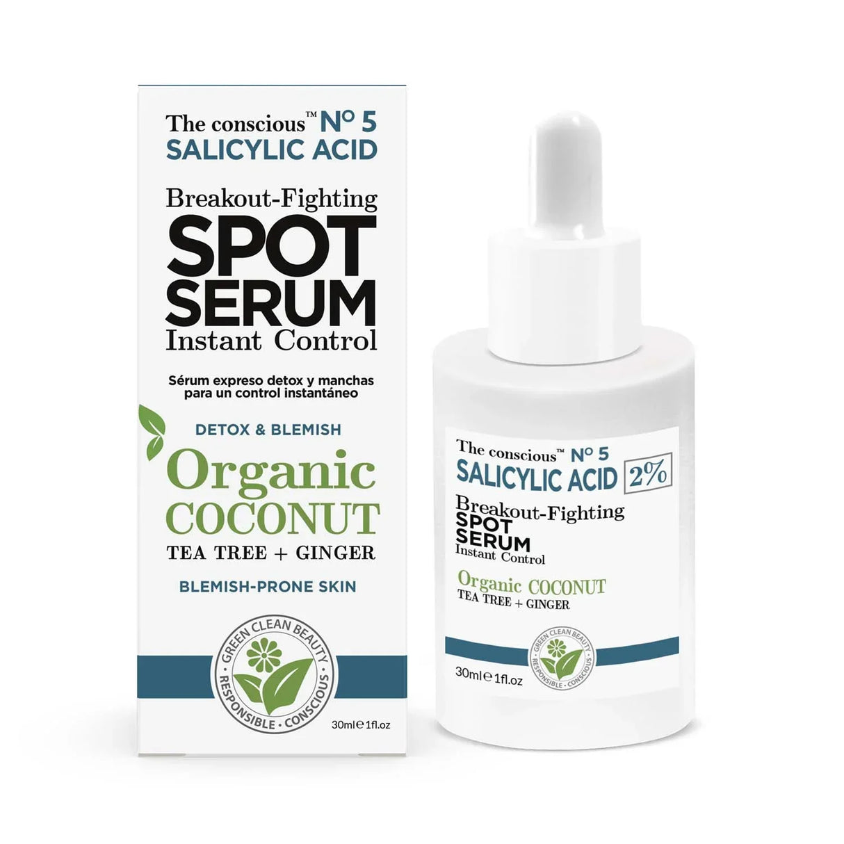 The conscious™ Salicylic Acid Spot Serum – Серум със салицилова киселина против несъвършенства с био кокос, 30 мл - Feel You