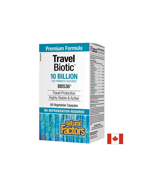Travel Biotic BB536 - Пробиотик (подкрепа при далечни пътувания), 10 млрд. активни пробиотици, 60 капсули Natural Factors - Feel You