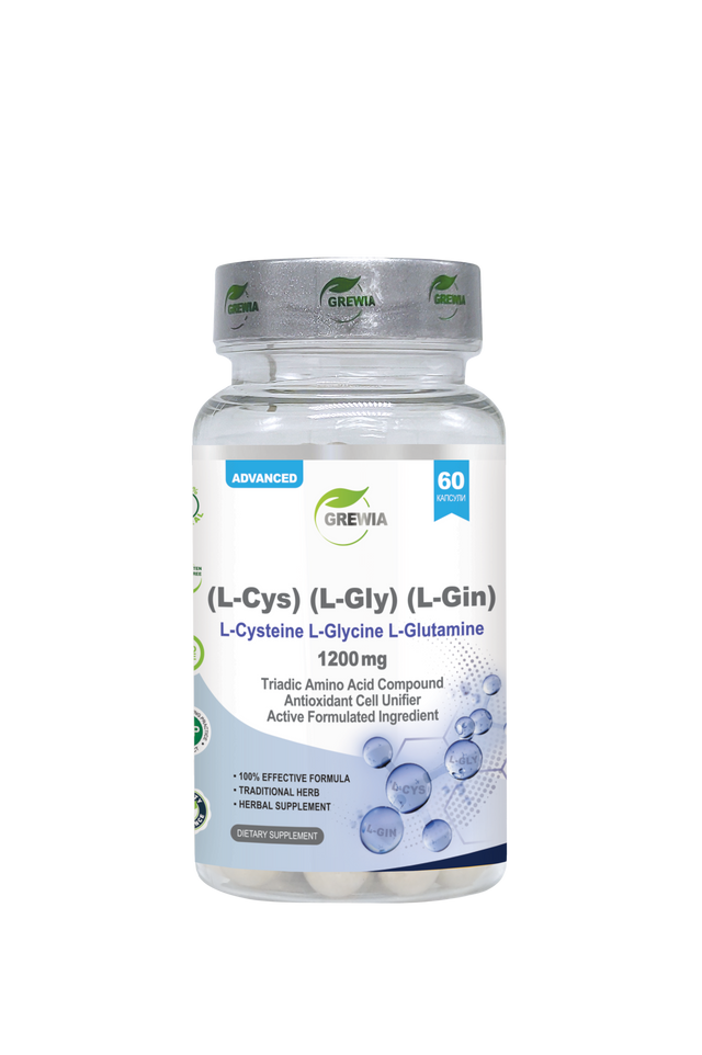 Triadic Amino Acid Compound L-Cysteine L-Glycine L-Glutamine – 1200 mg Дневна Доза, 60 Caps. - Feel You