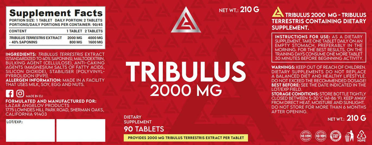 Tribulus 2000 mg | Mega Dose Tribulus Terrestris Extract - 90 Таблетки - Feel You