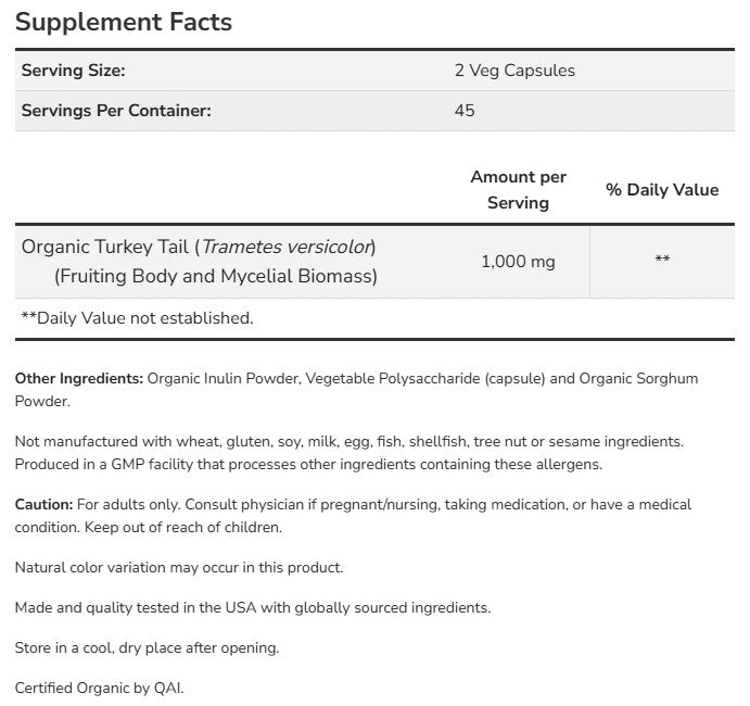 Turkey Tail 500 mg / 90 Caps - Feel You