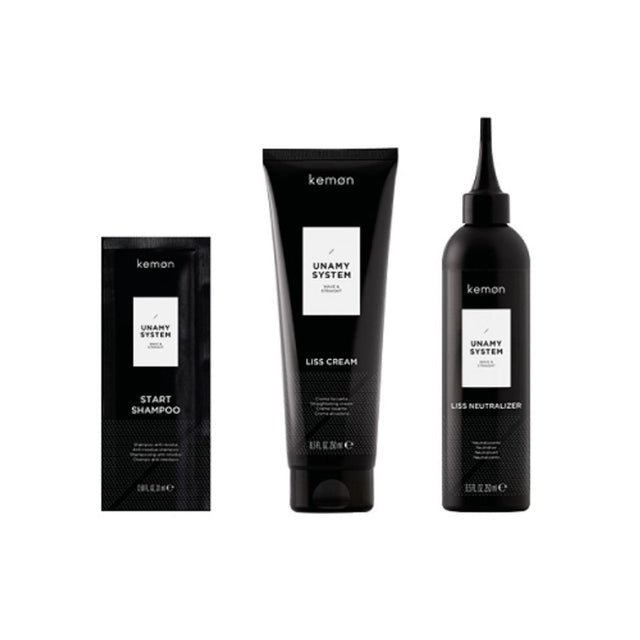 Unamy System Liss Set Kemon: Start, Hair Shampoo, 20 ml + Liss Cream, Hair Treatment Cream Mask, 250 ml + Liss Neutralizer, Hair Treatment Lotion Mask, 250 ml - Feel You
