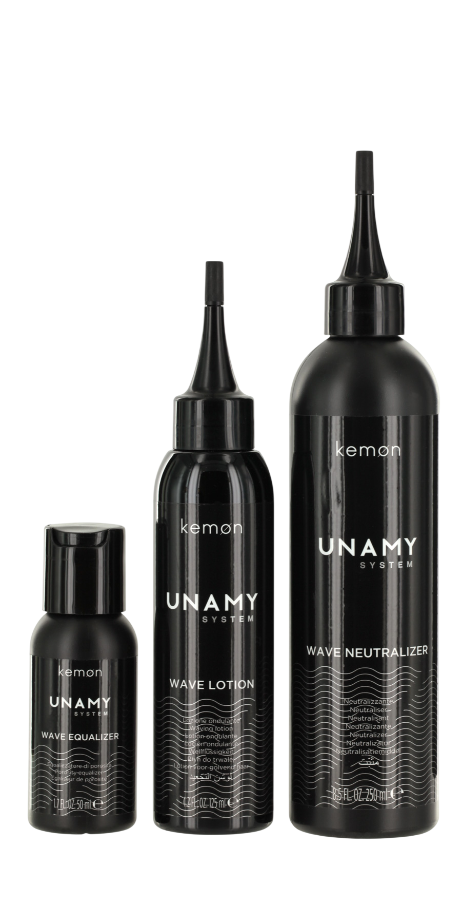 Unamy System Wave Set Kemon: Wave Equalizer, Hair Treatment Lotion Mask, 50 ml + Wave Lotion, Hair Treatment Lotion Mask, 150 ml + Wave Neutralizer, Hair Treatment Lotion Mask, 250 ml - Feel You