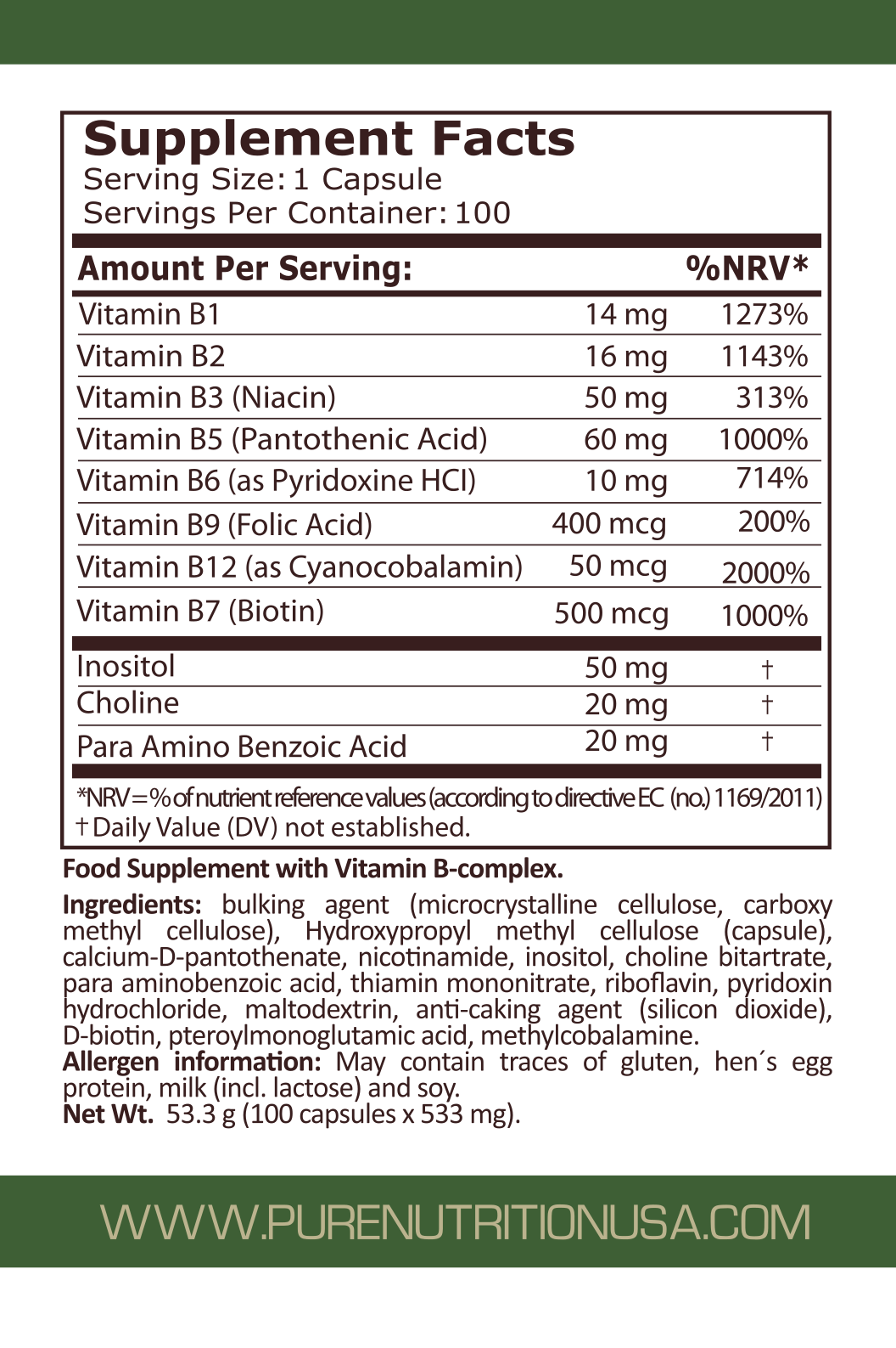 VITAMIN B-COMPLEX - 100 Capsules