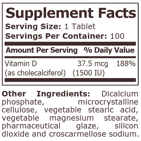 VITAMIN D-3 1500 IU - 100 Tablets