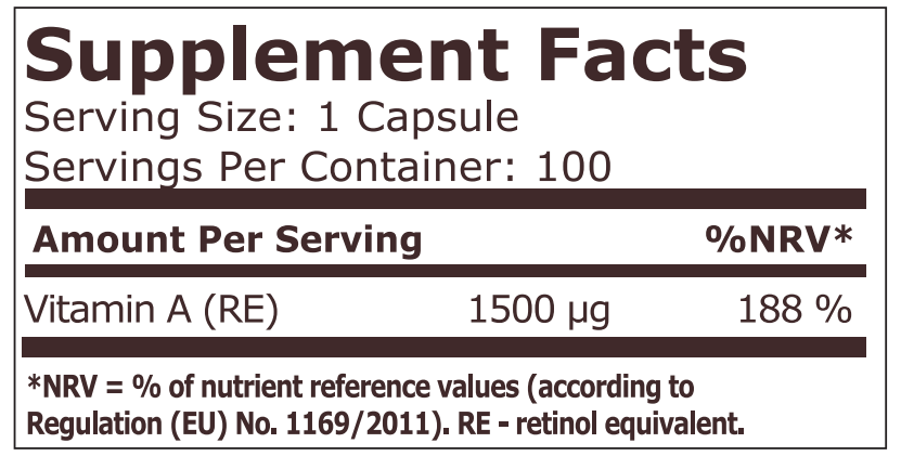 Витамин A 5000 IU (1500 mcg) - 100 капсули