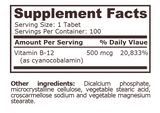 VITAMIN B-12 CYANOCOBALAMIN 500 mcg - 100 Tablets