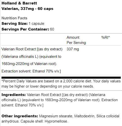 Valerian 337 mg - 60 капсули - Feel You