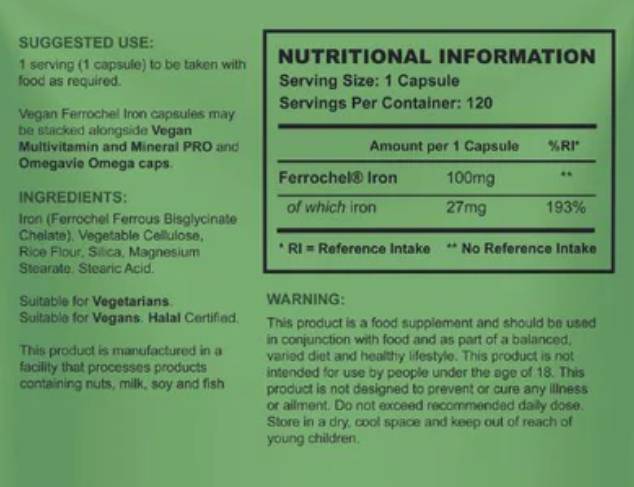 Vegan Ferrochel | Chelated Iron 27 mg - 120 капсули - Feel You