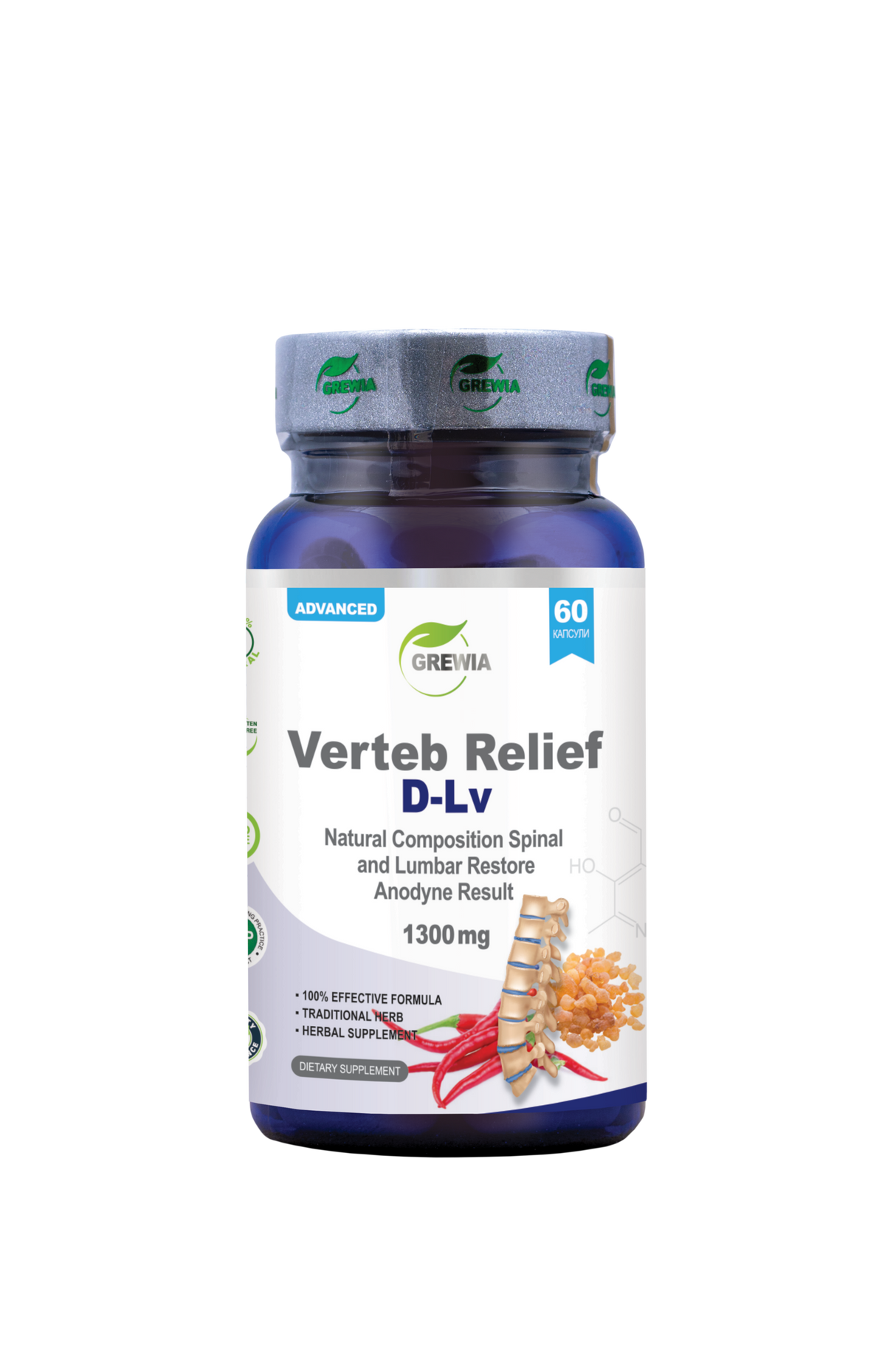Verteb Relief D-Lv Натурална Композиция За Гръбначен Стълб И Лумбален Регион – 1300 mg, 60 Caps. - Feel You