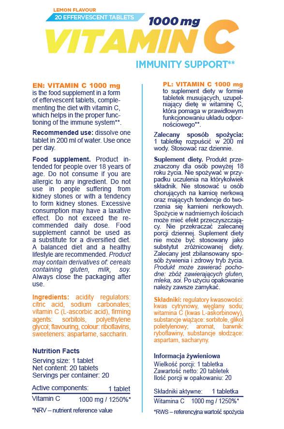 Vitamin C 1000 mg | Effervescent - 20 разтворими таблетки - Feel You