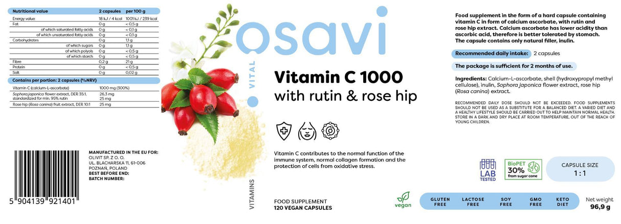Vitamin C 1000 | with Rutin & Rose Hip - 180 капсули - Feel You