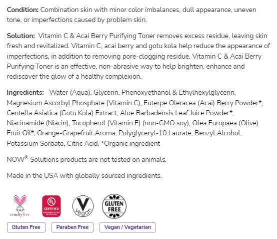 Vitamin C & Acai Berry Purifying Toner | Paraben Free - 237 мл - Feel You