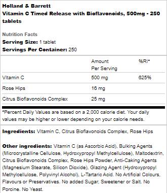 Vitamin C Timed Release 500 mg | With Bioflavonoids - 250 Таблетки - Feel You