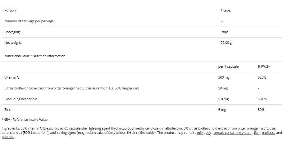 Vitamin C + Zinc & Bioflavonoids - 90 капсули - Feel You