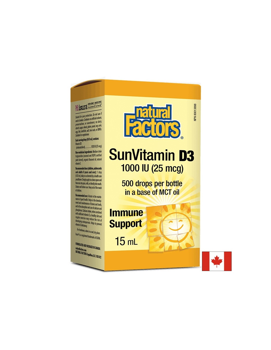 Vitamin D3/ Витамин D3 1000 IU x 15 ml / 500 дози Natural Factors - Feel You