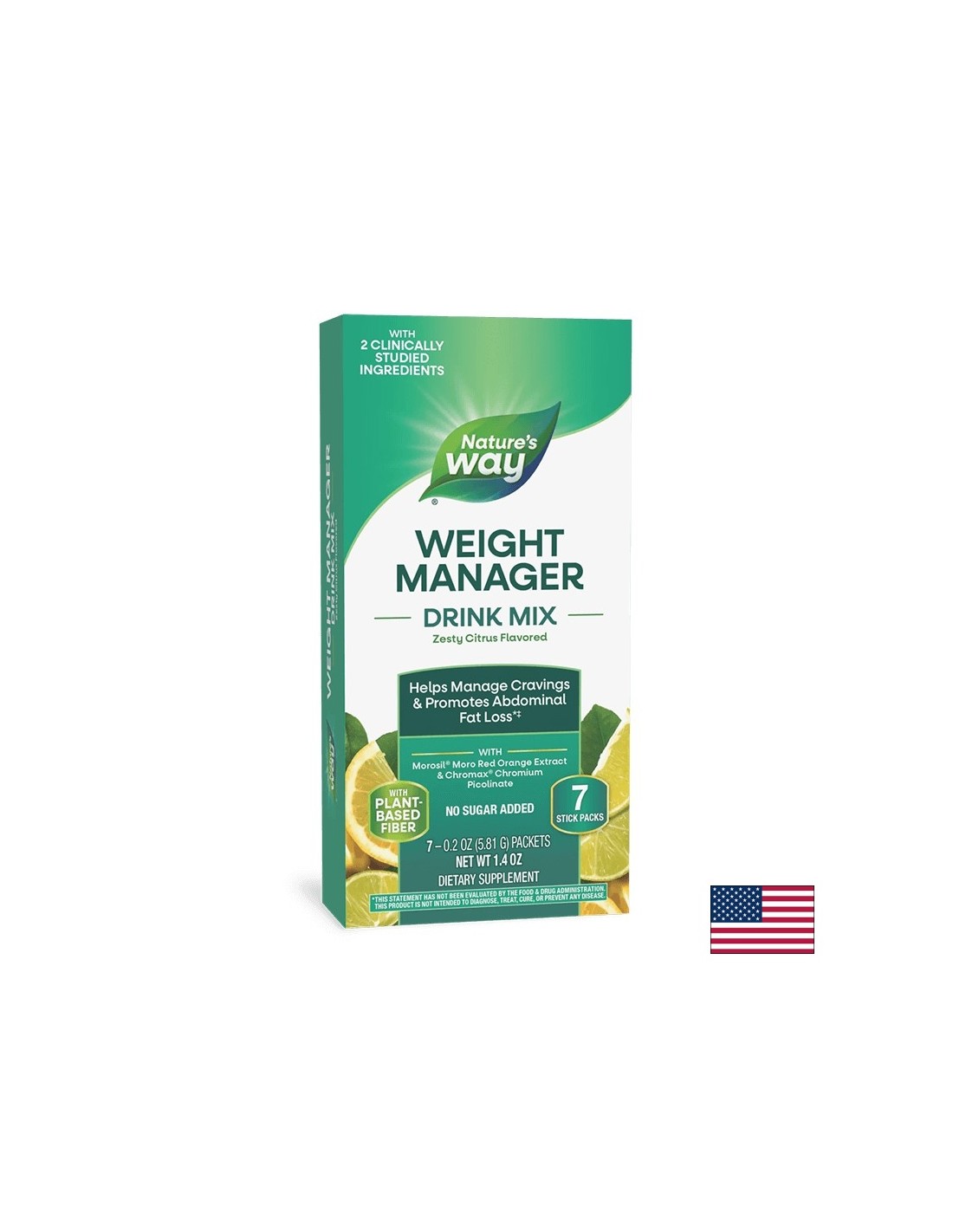 Формула за контрол на апетита, теглото и коремните мазнини - Weight Manager - 7 сашета, с вкус на цитрусови плодове - Feel You
