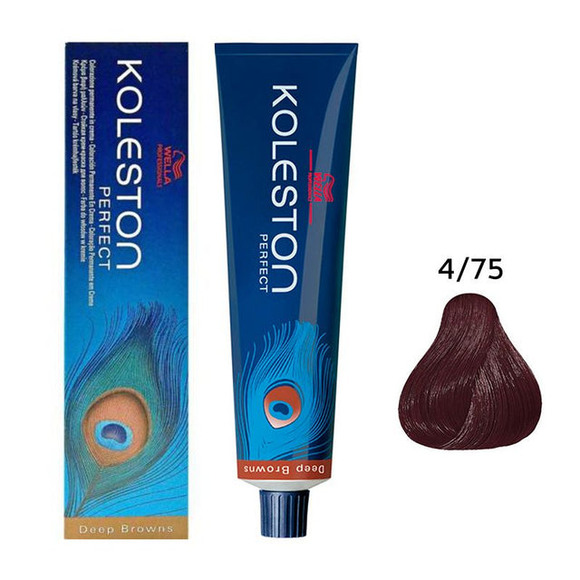 Wella Professionals, Koleston Perfect, Permanent Hair Dye, 4/75 Medium Brown Mahogany Brown, 60 ml - Feel You