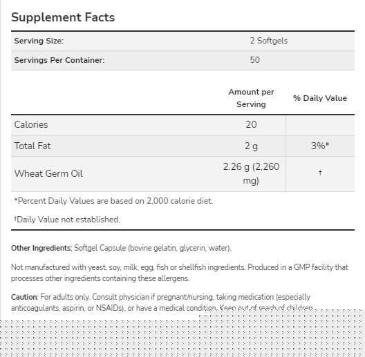 Wheat Germ Oil 1130 mg - 100 Гел капсули - Feel You