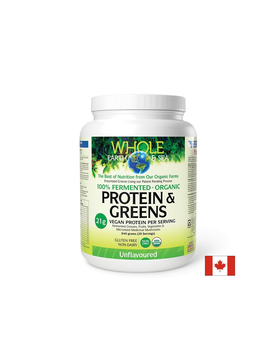 Whole earth and sea® 100 Fermented Organic Protein and Greens (неовкусен), 640 g пудра - Feel You