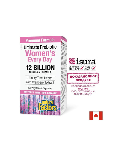 Мултипробиотик за жени - Women`s Multi Probiotic -12 млрд. активни пробиотици, 60 капсули Natural Factors - Feel You