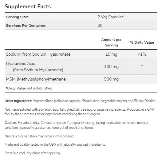 Hyaluronic Acid 50 mg | with MSM - 120 capsules