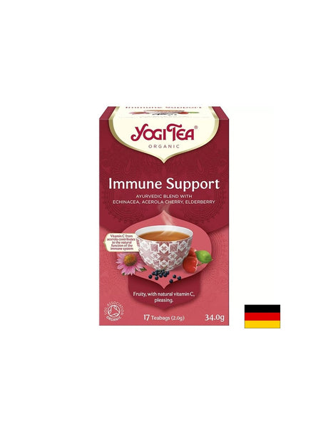Yogi Tea Immune Support – аюрведичен чай за имунитет с ехинацея, ацерола и шипка, БИО, 17 филтърни пакетчета - Feel You