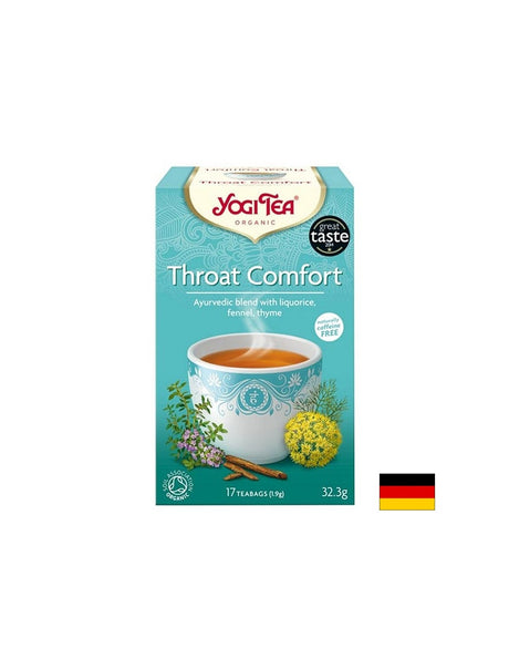 Yogi Tea Throat Comfort – аюрведичен чай за гърло със сладък корен, копър и мащерка, БИО, 17 филтърни пакетчета - Feel You