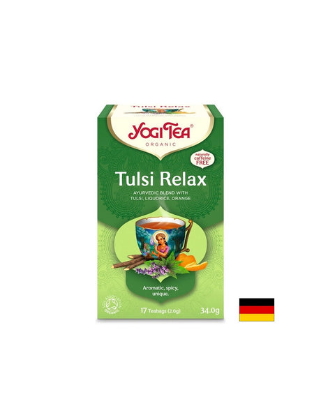 Yogi Tea Tulsi Relax – аюрведичен чай със свещен босилек, женско биле и лимонена трева, БИО, 17 филтърни пакетчета - Feel You
