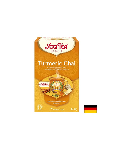 Yogi Tea Turmeric Chai – златен чай с куркума, канела и джинджифил, БИО, 17 филтърни пакетчета - Feel You