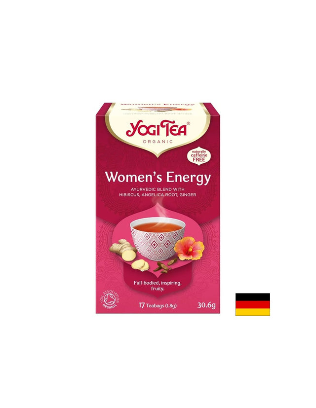 Yogi Tea Women's Energy – аюрведичен чай за жени с хибискус, малинови листа и ангелика, БИО, 17 филтърни пакетчета - Feel You