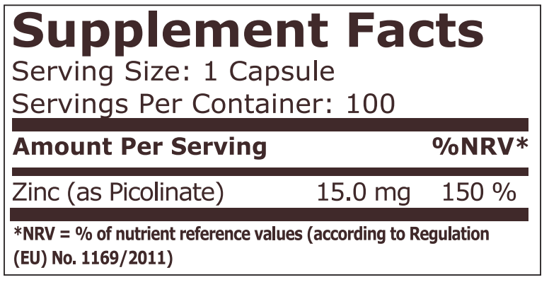 ZINC PICOLINATE 15 mg - 100 Capsules