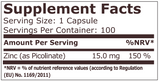 ZINC PICOLINATE 15 mg - 100 Capsules